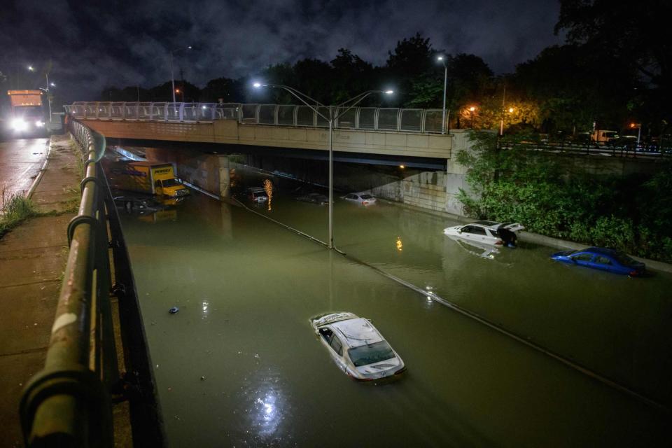 submerged cars in ida's floodwaters in brooklyn