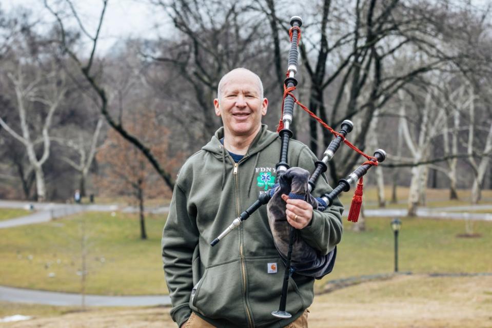 Walsh now plays his pipes about an hour a day, in addition to about two events or ceremonies per month. The FDNY paramedic practices outside as many as five days per week, barring rain or temperatures below 40 degrees, he said. Emmy Park for N.Y.Post