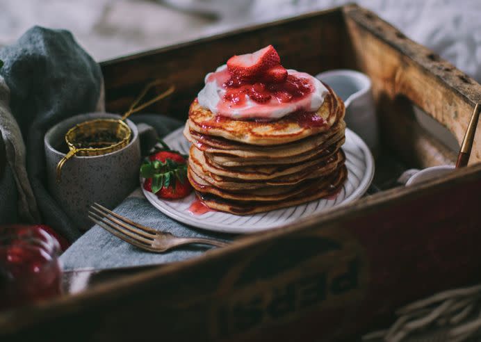 <strong>Get the&nbsp;<a href="http://www.adventures-in-cooking.com/2015/05/goat-cheese-vanilla-bean-pancakes.html">Goat Cheese and Mascarpone Vanilla Bean Pancakes with Strawberry Rhubarb Syrup recipe</a>&nbsp;from Adventures in Cooking</strong>