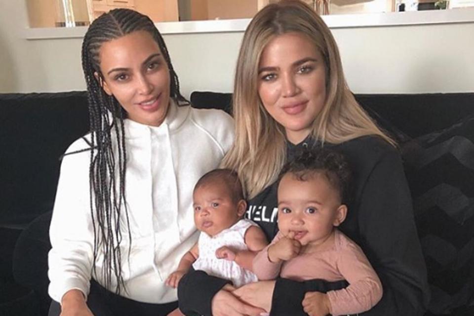 Cousins: The sisters recently shared a snap of the youngest of their broods (Instagram/ Kim Kardashian)