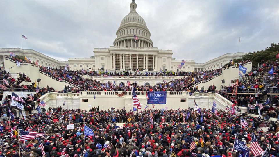 Trump supporters gather outside the Capitol on Jan. 6, 2021.