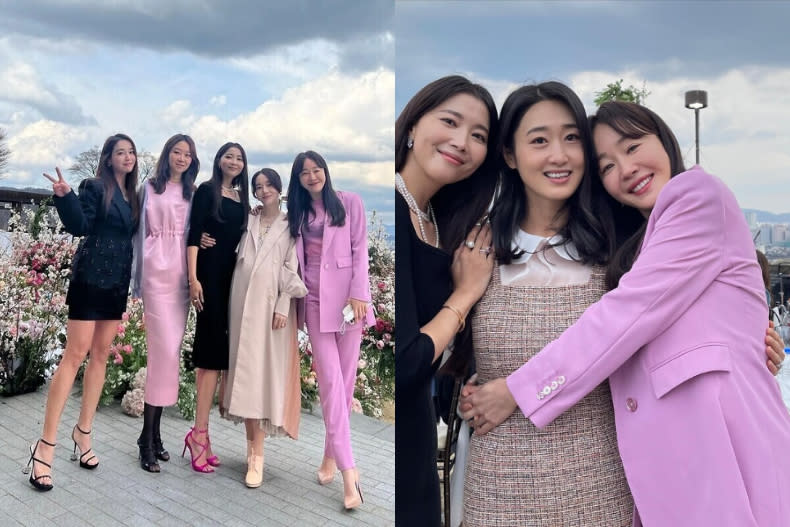 韓星嚴志媛在閨密孫藝真的婚禮上，選擇紫粉色的Dolce & Gabbana西裝套裝出席