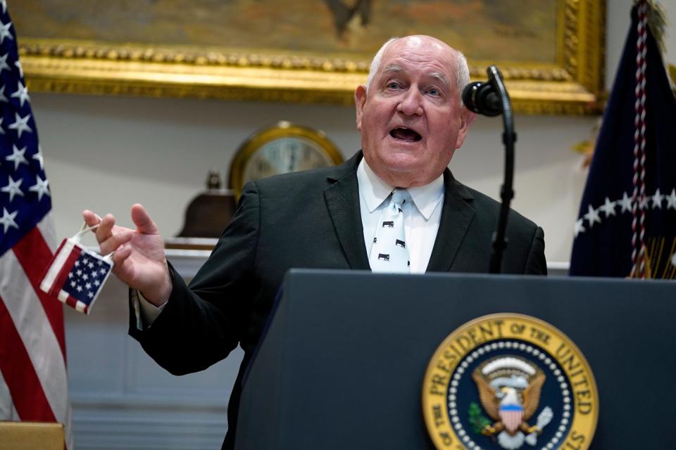 Then-Agriculture Secretary Sonny Perdue speaks at an event at the White House on May 19, 2020, in Washington.