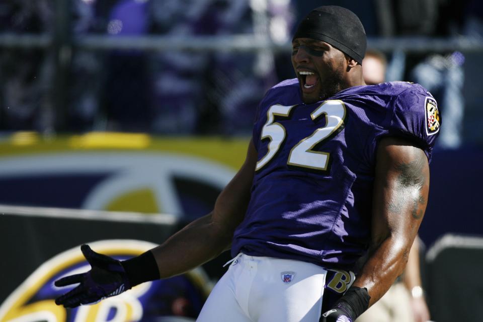 BALTIMORE - OCTOBER 15: Ray Lewis #52 of the Baltimore Ravens enters the stadium before a game against the Carolina Panthers at M&T Bank Stadium on October 15, 2006 in Baltimore, Maryland. The Panthers defeated the Ravens 23-21. (Photo by Joe Robbins/Getty Images)