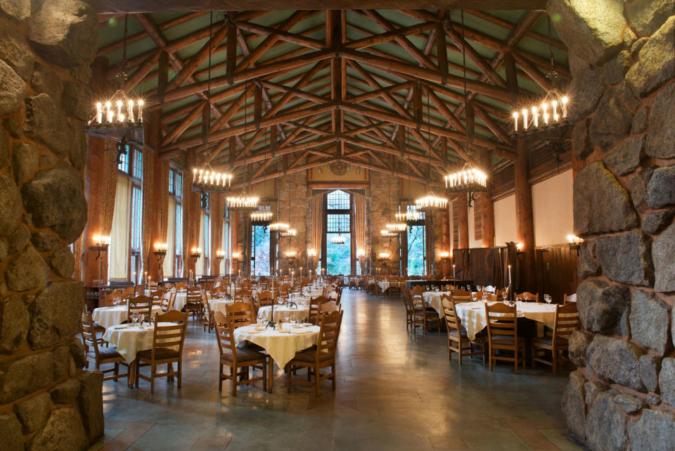 The dining room in the Ahwahnee Hotel in Yosemite National Park