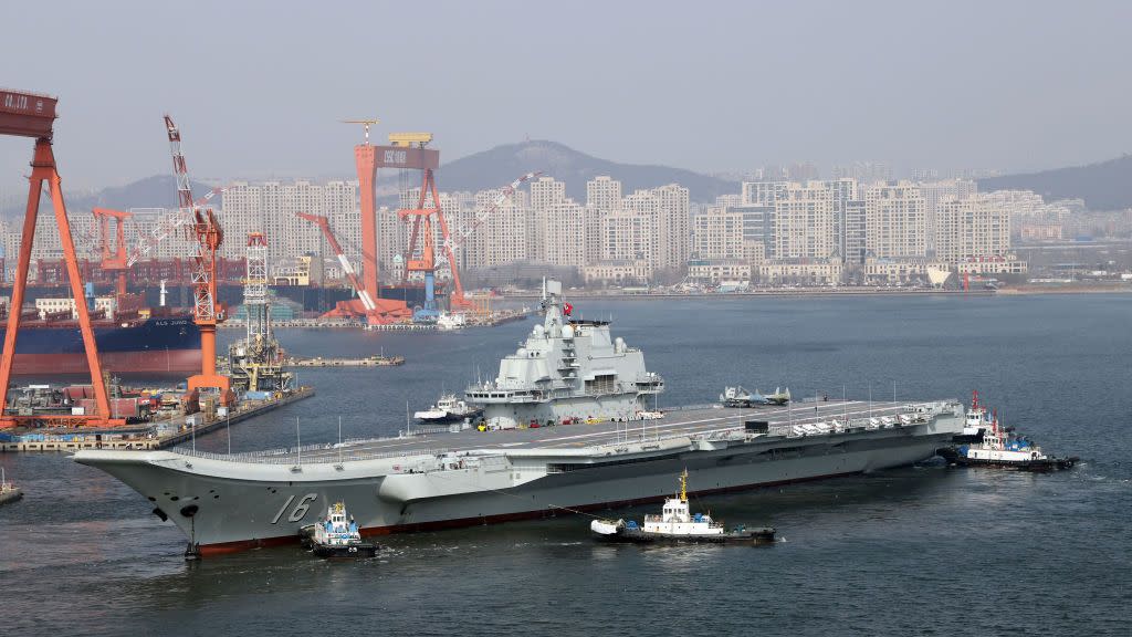 aircraft carrier liaoning sets for sea trial in dalian