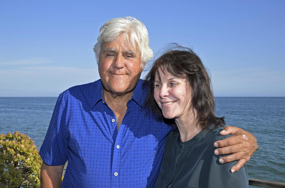 Jay Leno and Mavis Leno attend the private unveiling of the Meyers Manx electric automobile at Little Beach House Malibu on Aug. 8, 2022, in Malibu, California. / Credit: Getty Images