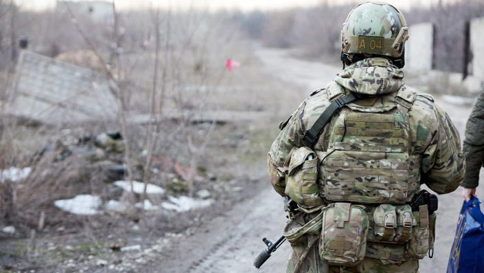 Image released by the Ukrainian Ministry of Defense on Thursday Feb 17, 2022 shows the frontline of Donbas, a conflict area with the Russian-backed separatists, during President Volodymyr Zelenskiy's visit to the Donetsk region in the east of Ukraine. <span class="copyright">EYEPRESS via Reuters Connect</span>