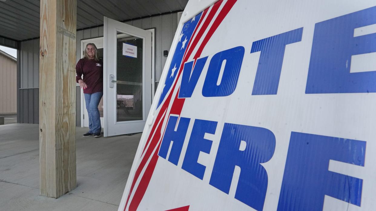 Feb 27, 2024; Hebron, Ohio, USA; Long-time Buckeye Lake resident Brenda Hileman leaves the polling place where she voted in the recall election for their mayor, Jeryne Peterson. Hileman said she has lived in Buckeye Lake since 1988.