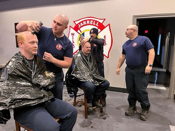 PHOTO: Firefighters in Jarrell, Texas, shaved their heads in solidarity with a fellow firefighter who is battling cancer. (Jarrell Fire Department)