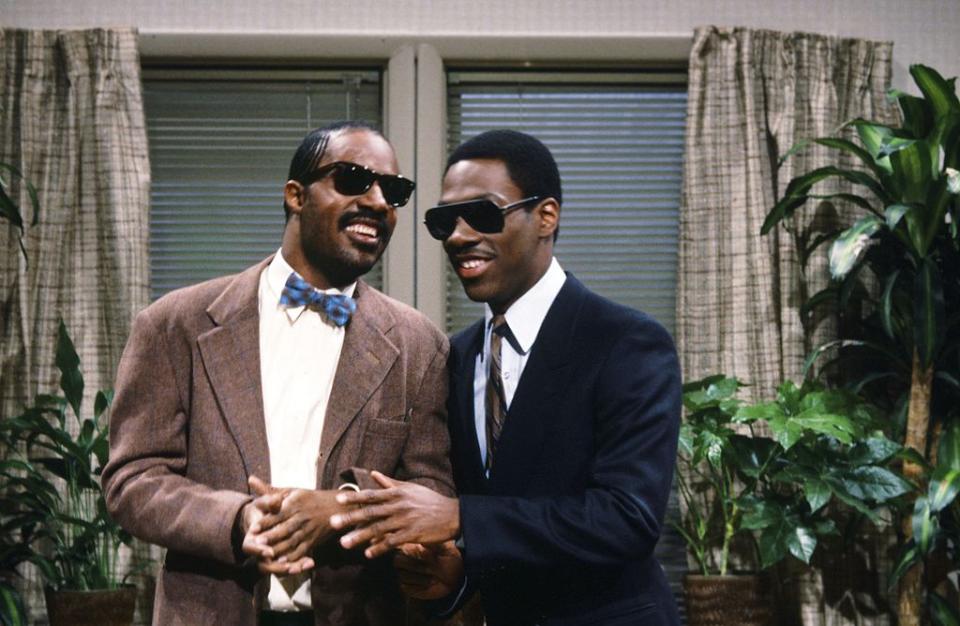 Stevie Wonder and Eddie Murphy appear in a sketch on the May 7, 1983, episode of "Saturday Night Live." (Photo: Fred Hermansky/NBC/NBCU Photo Bank) 