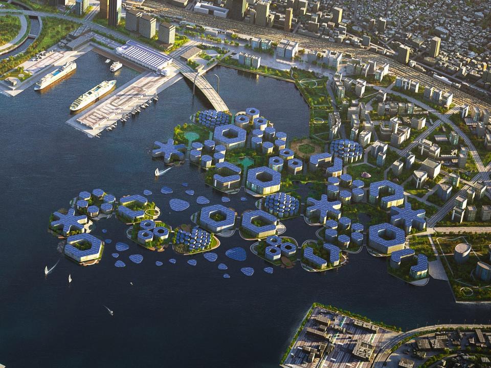 Busan floating city mockup: aerial view