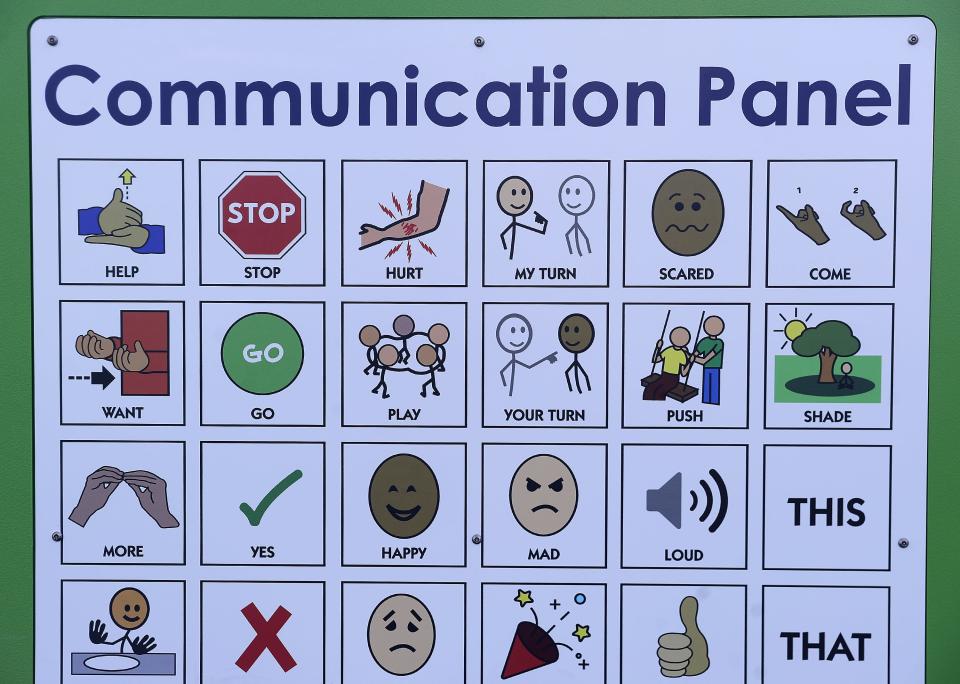 The communication panel at Emmanuel Inclusive Community Park provides people with an alternative to verbal communication. The new inclusive playground is on the campus of Emmanuel Lutheran Church in Seymour and is open to the public.