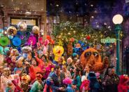 This image released by HBO shows the cast of "Sesame Street" during a celebration of their 50th season of the popular children's TV show. This first episode of “Sesame Street” aired in the fall of 1969. (Richard Termine/HBO via AP)