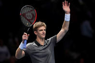 Tennis - ATP Finals - The O2, London, Britain - November 11, 2018 South Africa's Kevin Anderson celebrates winning his group stage match against Austria's Dominic Thiem Action Images via Reuters/Tony O'Brien
