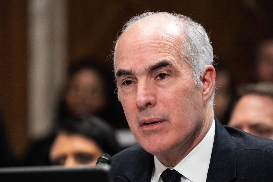 Sen. Bob Casey, D-Pa., speaks during a hearing on protecting public health and the environment in the wake of the Norfolk Southern train derailment and chemical release in East Palestine, Ohio, Thursday, March 9, 2023 in Washington, D.C.