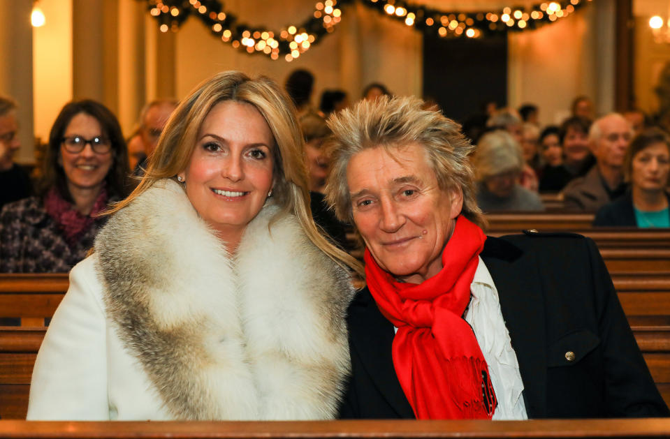 LONDON, ENGLAND - DECEMBER 14: Penny Lancaster and  Rod Stewart attend the Chain Of Hope Carol at St Marylebone Parish Church on December 14, 2017 in London, England. (Photo by David M. Benett/Dave Benett/Getty Images)