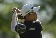 Minjee Lee, of Australia, hits off the ninth tee during the final round of the LPGA Cognizant Founders Cup golf tournament, Sunday, May 14, 2023, in Clifton, N.J. (AP Photo/Seth Wenig)
