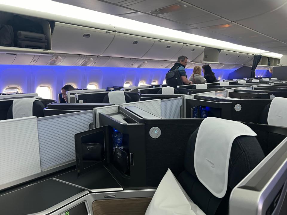 A view of the entire British Airways' Club Suite cabin from the front.