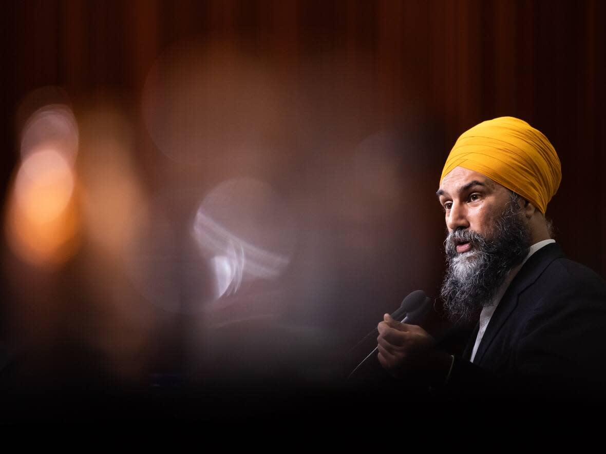 NDP Leader Jagmeet Singh addresses the Assembly of First Nations annual general meeting, in Vancouver, on Thursday, July 7, 2022. On July 19 and 20, he will visit the N.W.T. for the first time. (Darryl Dyck/The Canadian Press - image credit)