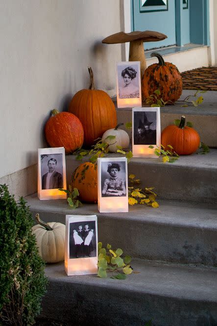 <p>Grab all of those old family portraits or get fake ones to adhere to old paper bag lanterns. Use them to decorate your front walkway to leave shivers down everyone's spines as they enter.<br></p><p><a href="https://thehousethatlarsbuilt.com/2017/10/paper-bag-portrait-luminaries.html/" rel="nofollow noopener" target="_blank" data-ylk="slk:Get the tutorial at The House That Lars Built »" class="link "><em>Get the tutorial at The House That Lars Built »</em></a></p>