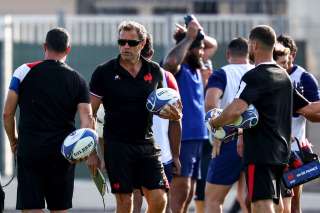 Fabien Galthié, coach de l’équipe de France de rugby, pendant une séance d’entrainement à Aix-en-Provence le 18 septembre 2023. . PHOTO ANNE-CHRISTINE POUJOULAT/AFP