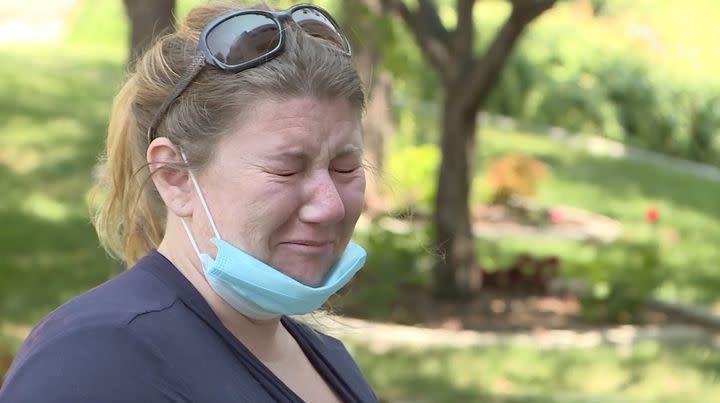 Golda Barton talks to journalists outside Primary Children’s Hospital in Salt Lake City on Sept. 7, 2020. Her 13-year-old son, Linden Cameron, who has Asperger’s syndrome, was shot multiple times while he was running from officers three days earlier.