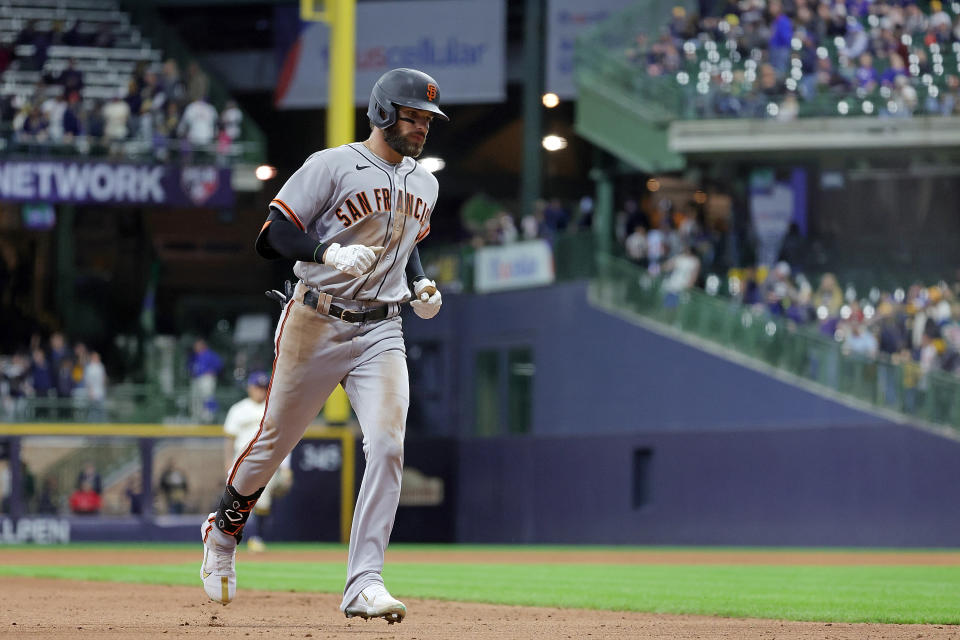 MILWAUKEE, WISCONSIN - APRIL 25: Luis Gonzalez #51 of the San Francisco Giants runs the bases following a two run home run during the ninth inning against the Milwaukee Brewers at American Family Field on April 25, 2022 in Milwaukee, Wisconsin. (Photo by Stacy Revere/Getty Images)