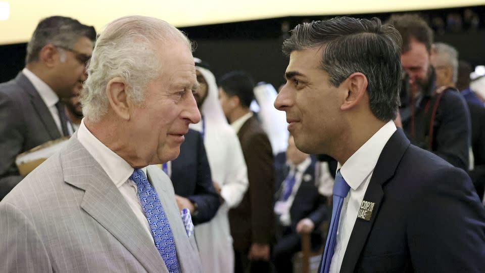 King Charles speaks with British Prime Minister Rishi Sunak during the opening ceremony of the World Climate Action Summit in Dubai, United Arab Emirates, on December 1, 2023. Chris Jackson/Getty Images - Chris Jackson/Getty Images