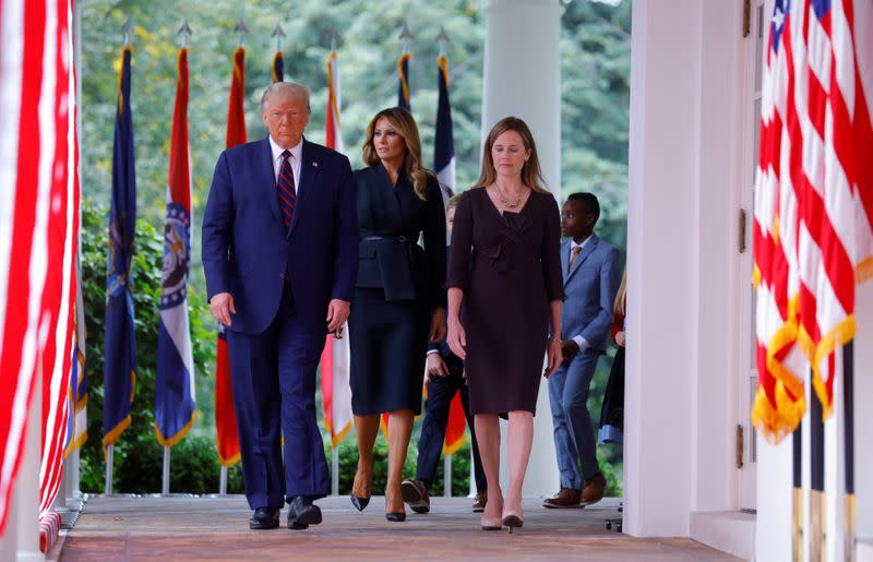 U.S President Donald Trump holds an event to announce his nominee of U.S. Court of Appeals for the Seventh Circuit Judge Amy Coney Barrett to fill the Supreme Court seat