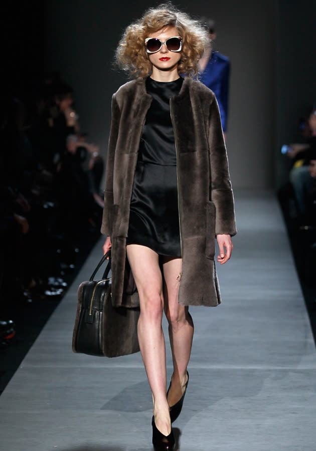 <p><strong>Marc by Marc Jacobs autumn/winter 2013 show</strong></p> <p>Daring disco silk shorts were teamed with faux fur coats at the show.</p>