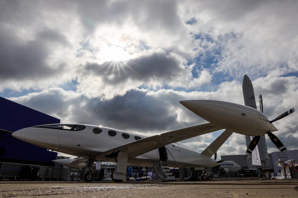 LE BOURGET, FRANCE - JUNE 16, 2019: An Eviation Alice prototype electric aircraft on display the day before the opening of the 2019 Paris Air Show at Le Bourget Airport. Marina Lystseva/TASS (Photo by Marina Lystseva\TASS via Getty Images)