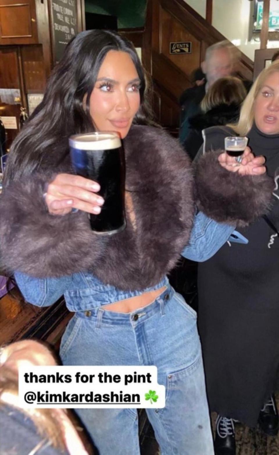 Kim Kardashian in London on St Patrick’s Day (Instagram)