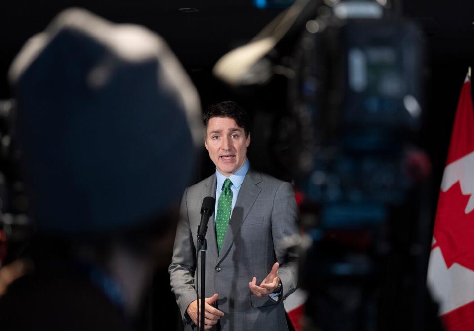 Prime Minister Justin Trudeau speaks to the media in Montreal on Friday, March 15, 2024. (Christinne Muschi/The Canadian Press - image credit)