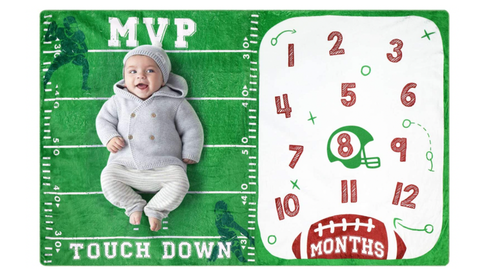 First Super Bowl outfits and toys: A milestone blanket