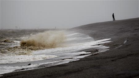 A man walks on the North Sea beach near the town of Norddeich, December 5, 2013. REUTERS/Ina Fassbender