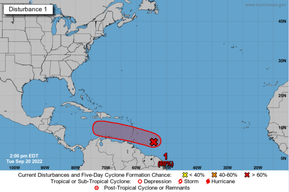 Tropical system developing as of 2 p.m. Tuesday, Sept. 20, 2022.