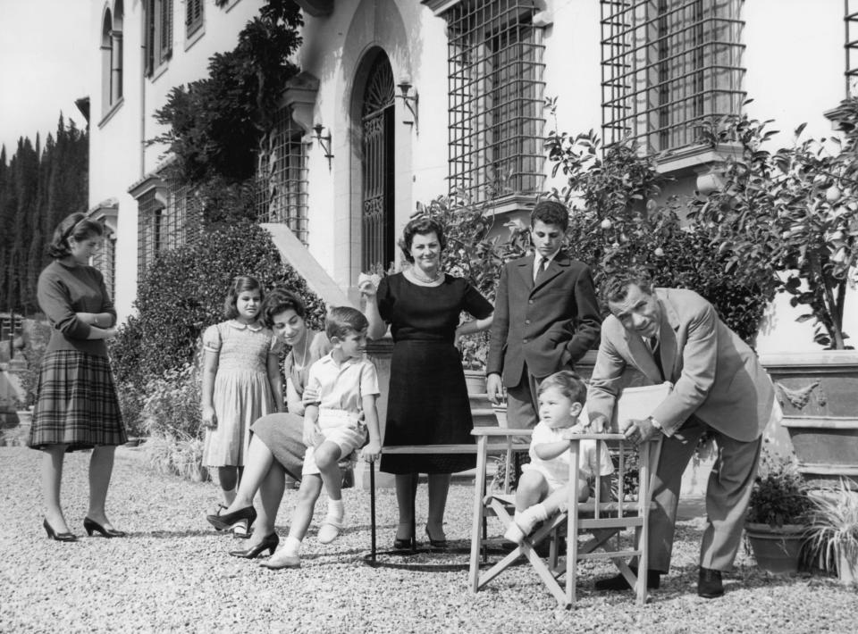 The Ferragamo family in 1959. From left: Giovanna, Fulvia, Fiamma, Leonardo, Wanda, Ferruccio, Massimo, Salvatore.