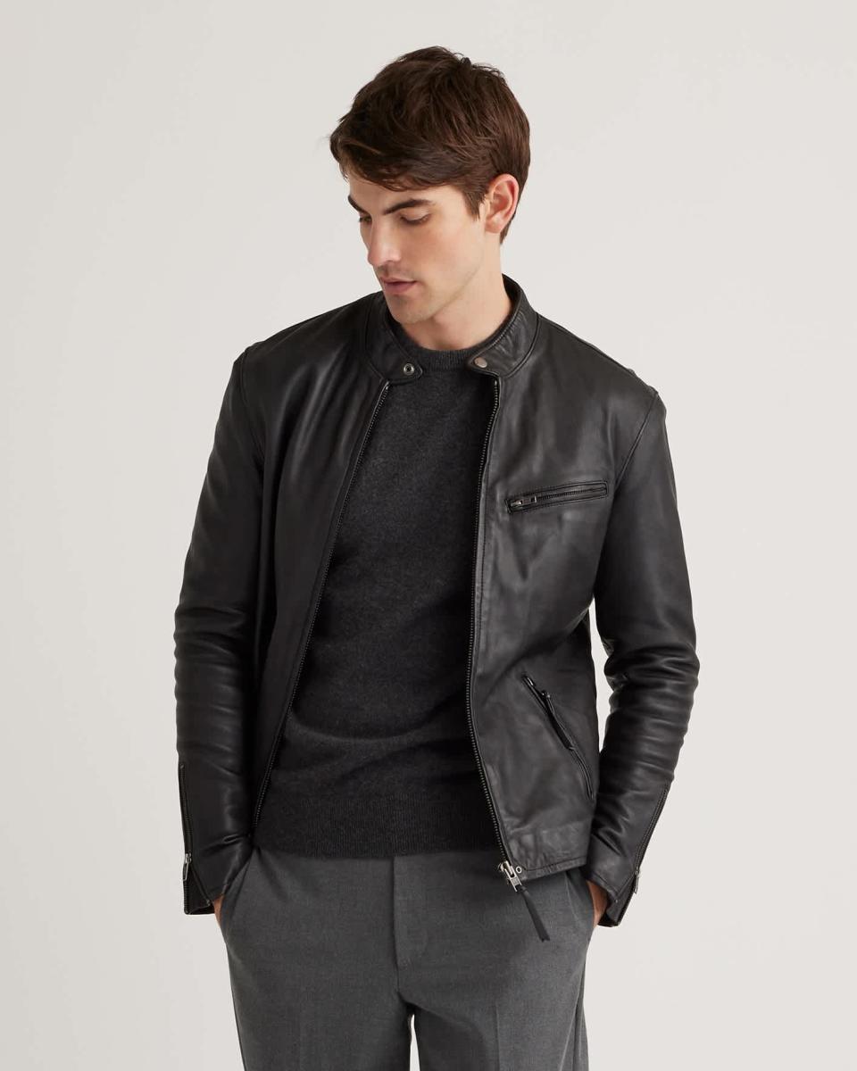 <p><a href="https://go.redirectingat.com?id=74968X1596630&url=https%3A%2F%2Fwww.quince.com%2Fmen%2Fmen-s-100-leather-cafe-racer-jacket&sref=https%3A%2F%2Fwww.bestproducts.com%2Flifestyle%2Fg46525035%2Ffirst-valentines-day-gifts%2F" rel="nofollow noopener" target="_blank" data-ylk="slk:Shop Now;elm:context_link;itc:0;sec:content-canvas" class="link ">Shop Now</a></p><p>100% Leather Café Racer Jacket</p><p>quince.com</p><p>$199.90</p>