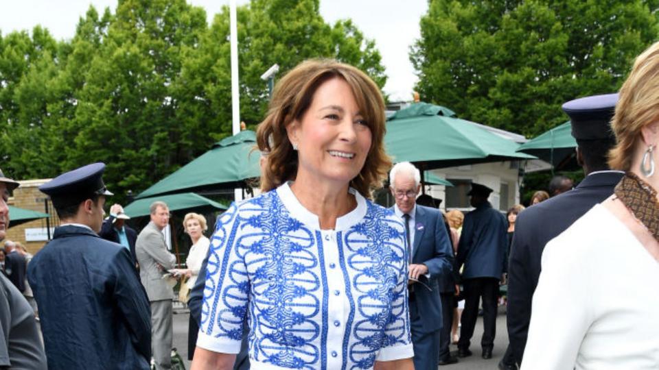 Carole Middleton attends day nine of the Wimbledon Tennis Championships at the All England Lawn Tennis and Croquet Club on July 12, 2017