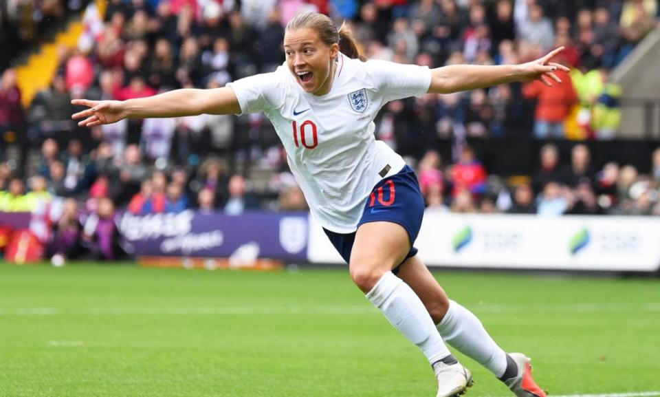 Fran Kirby celebrates opening the scoring against Brazil.