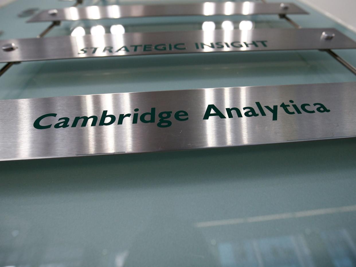 The nameplate of political consultancy, Cambridge Analytica, is seen in central London: Reuters