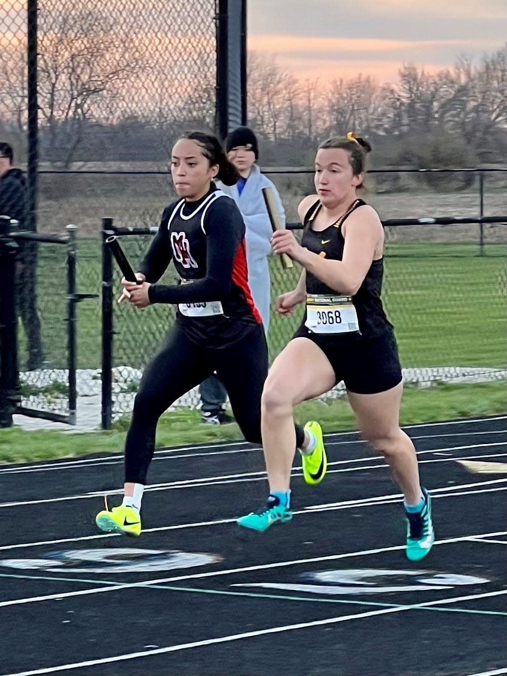 Marion Harding's Abrianna Smith runs a sprint relay race at this year's Keller-Rich RV Relays earlier in the season. The Presidents were runners-up at last week's Ontario Relays.