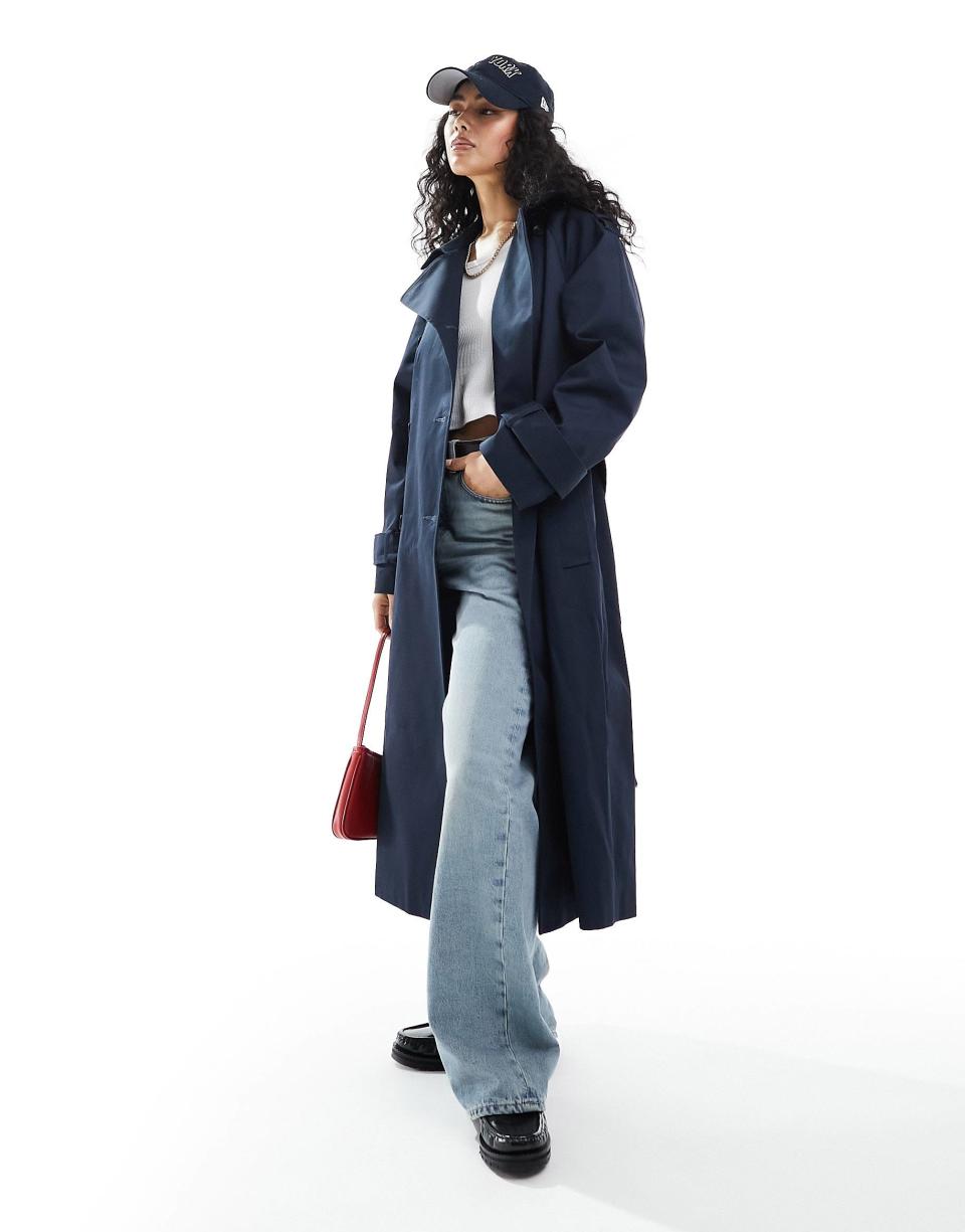 Asos Design Longline Trench Coat in Navy