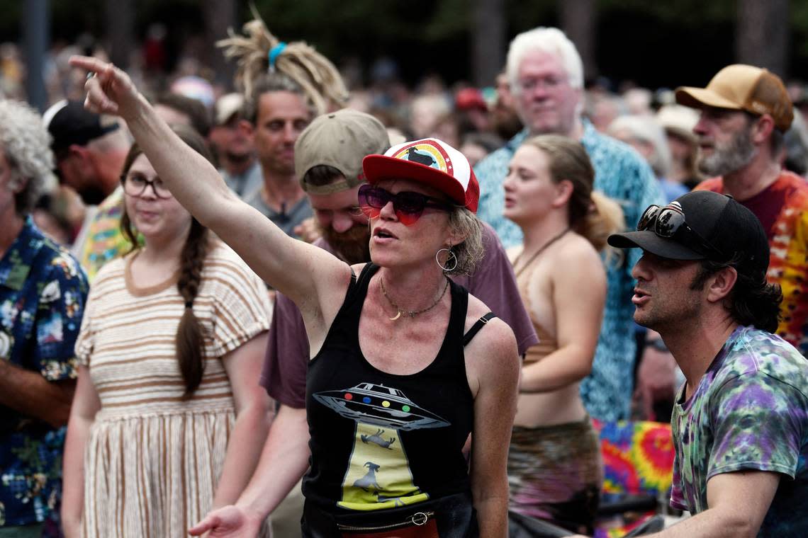 The crowd starts to dance as Billy Strings opens his show at Booth Amphitheater, Thursday night, July 13, 2023.