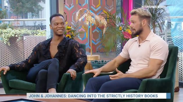 Johannes Radebe and John Whaite on Steph's Packed Lunch (Photo: Channel 4)