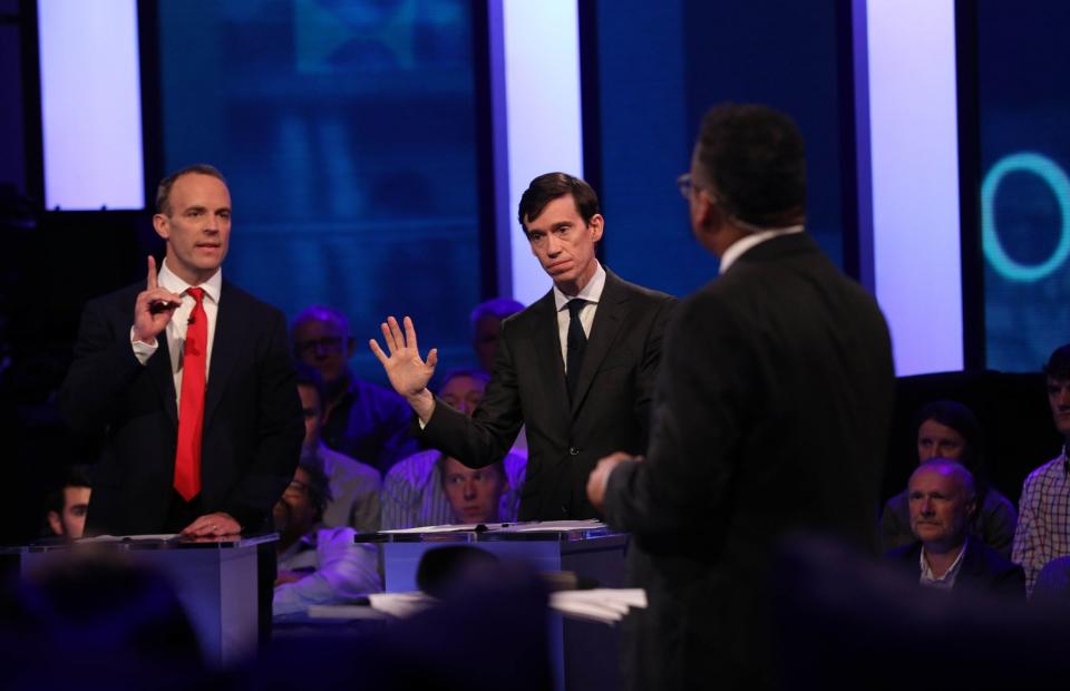 Tory leadership debate: Rory Stewart and Dominic Raab clash over Brexit as candidates blast Boris Johnson for absence