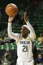 Baylor guard Ja'Mee Asberry (21) shoots a three-pointer in the first half of an NCAA college basketball game against Alcorn State in Waco, Texas, Wednesday, Dec. 8, 2021. (AP Photo/Emil Lippe)