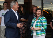 <p>House Majority Leader Rep. Kevin McCarthy speaks with Republican candidate Karen Handel during a campaign stop as she runs for Georgia’s 6th Congressional District on June 19, 2017 in Alpharetta, Ga. (Photo: Joe Raedle/Getty Images) </p>