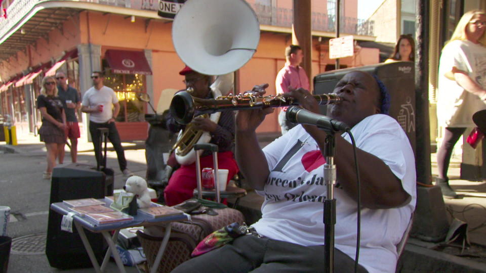 After playing online during the pandemic lockdown, clarinetist Doreen Ketchens is back performing on the corner of St. Peter and Royal Street in the French Quarter - 